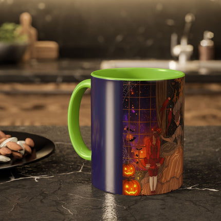 🌙🎃 The Moonlit Parlor Masquerade Colorful Mug – Elegant Halloween Romance