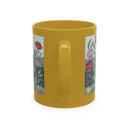 🐈🥾 The Lady & Puss In Boots In The Flower Garden Ceramic Mug – Art Deco Storybook Whimsy