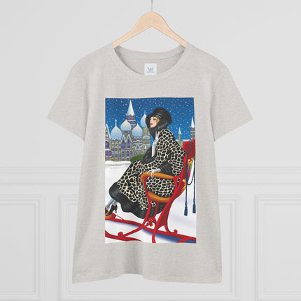 Elegant Winter Woman in Sleigh Women's Midweight Cotton Tee