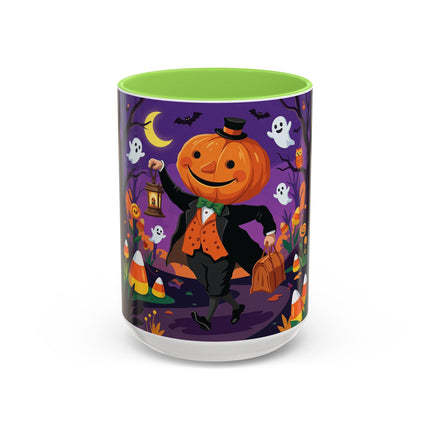 🎃🏮 The Pumpkin Gentleman's Moonlit Stroll Colorful Mug – Whimsical Halloween Charm