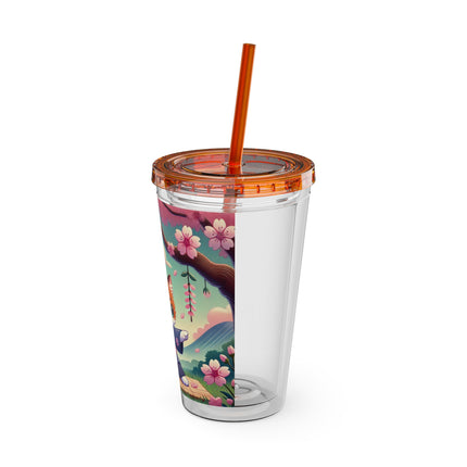 Samurai Kitten Sunsplash Tumbler with Straw, 16oz