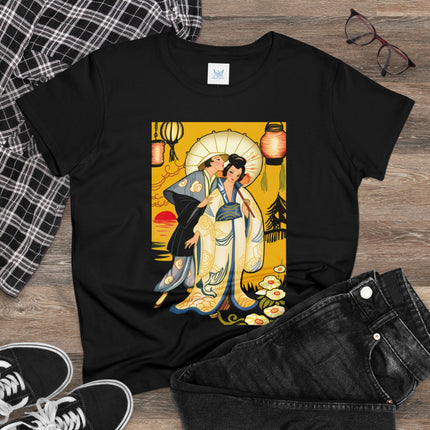 Golden Embrace: A Serene Moment of Love Women's Midweight Cotton Tee