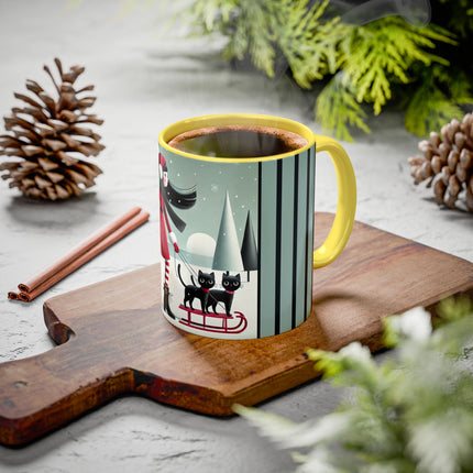 Red Sled & Curious Cats Colorful Mugs (11oz, 15oz)