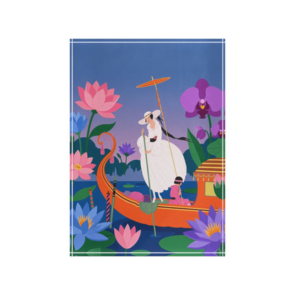 🪷🛶 The Lady Of The Lotus Lake Acrylic Art Block – Art Deco Botanical Fantasy