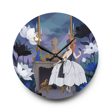 🕯️🌙 The Lady Of The Midnight Mirror Acrylic Wall Clock – Art Deco Floral Elegance