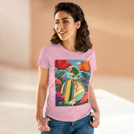 🌺🎀 The Girl In The Striped Garden Cotton Tee – Art Deco Floral Fashion