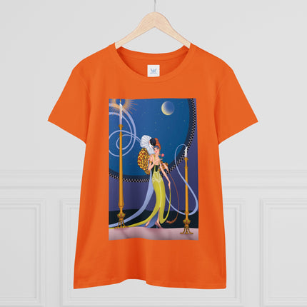 Smoke and Secrets: A Glamorous Encounter in Prohibition Era Women's Midweight Cotton Tee