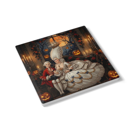 🌙🎃 The Moonlit Pumpkin Parlor Ceramic Coaster – Elegant Halloween Charm