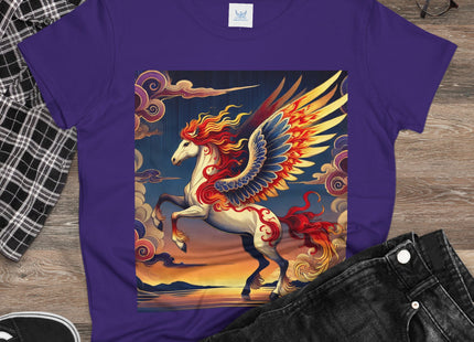 Flame-Winged Horse at Sunset Women's Midweight Cotton Tee