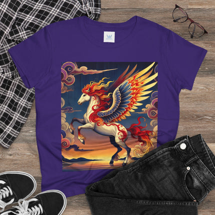 Flame-Winged Horse at Sunset Cotton Tee