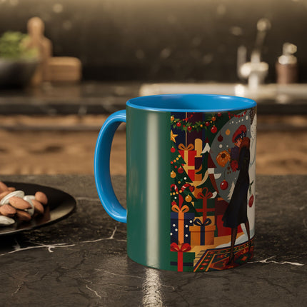 ☃️🎄 The Snowman's Christmas Companion Colorful Mug – Art Deco Holiday Fantasy