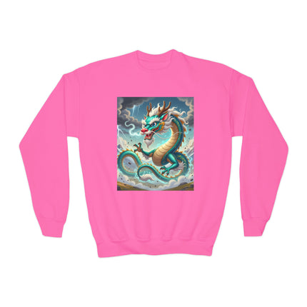 Tibetan Dragon in Battle Youth Crewneck Sweatshirt – Power, Motion & Mythic Adventure