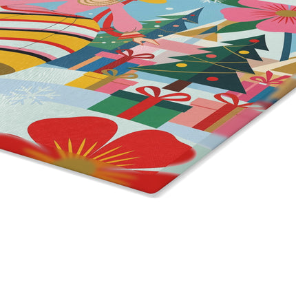 🌸🎁 The Lady Of The Christmas Flower Garden Glass Cutting Board – Art Deco Holiday Fantasy