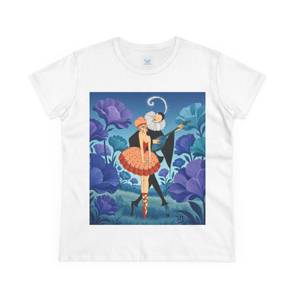 🎭🌺 The Garden Duet Cotton Tee – Art Deco Musical Whimsy
