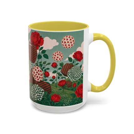 🌹💚 The Scarlet Rose Checkerboard Garden Colorful Mug – Art Deco Floral Whimsy