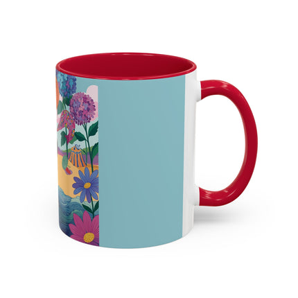 The Lady Of The Coral Parasol Colorful Mugs – Art Deco Coastal Elegance