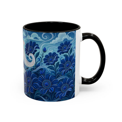 💙🌸 The Sapphire Wind Dancer Colorful Mug – Art Deco Floral Fantasy