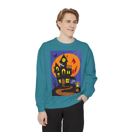 Halloween Night at the Haunted House Unisex Garment-Dyed Sweatshirt
