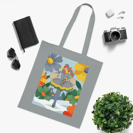 🌼❄️ The Winter Flower Wanderer Cotton Tote Bag – Colorful Winter Fantasy