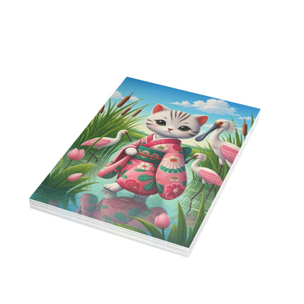 🐱🪷 The Lotus Pond Kitten Greeting Card – Whimsical Garden Elegance