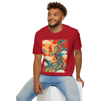 🐦🌞 The Celestial Phoenix Softstyle T-Shirt – Golden Clouds & Mythical Splendor