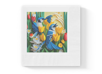 Blue Jays in a Spring Garden White Coined Napkins