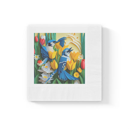 Blue Jays in a Spring Garden White Coined Napkins