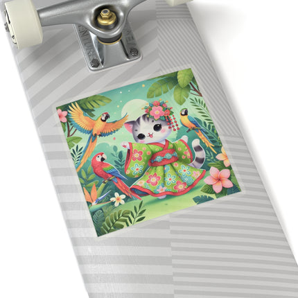 Parrot Dance of the Geisha Kitten Kiss-Cut Stickers (4 Sizes)