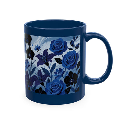 ☔💙 The Lady In The Blue Rain Garden Ceramic Mug – Art Deco Floral Elegance