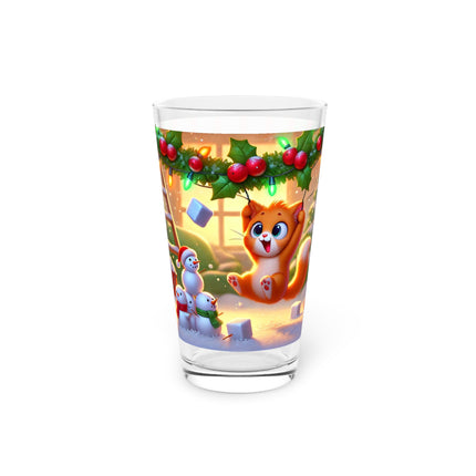 Naughty or Nice Kitten Christmas Glass, 16oz