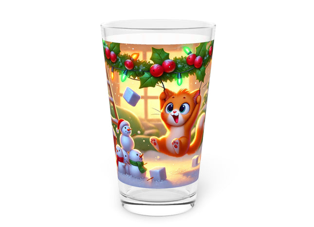 Naughty or Nice Kitten Christmas Glass, 16oz