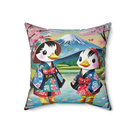 Rainy Day Ducks Spun Polyester Square Pillow