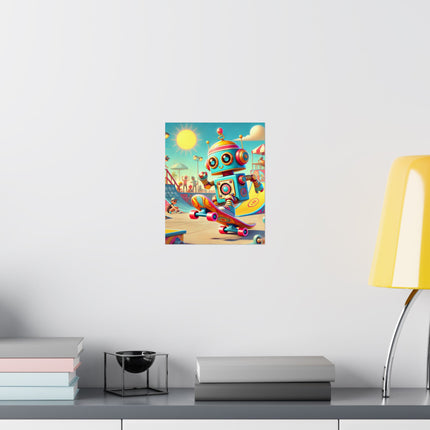 🛹🤖 The Skate Park Robot Matte Vertical Poster – Action, Energy & Retro Fun