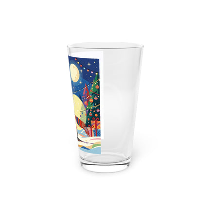 🌙🎿 The Moonlit Christmas Skier Pint Glass – Whimsical Holiday Fantasy