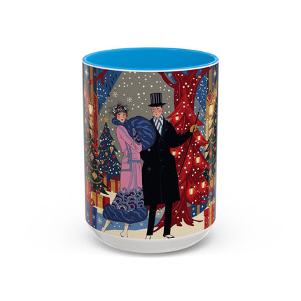 🎩🎄 Christmas Eve Promenade Colorful Mug – Art Deco Holiday Elegance