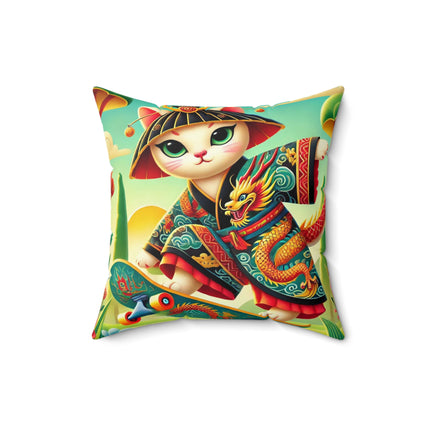 Dragon Dance on Wheels Spun Polyester Square Pillow