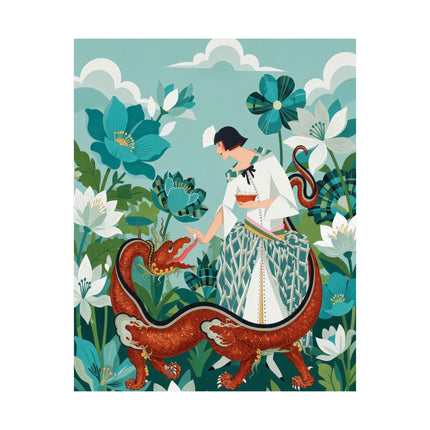 🐉🌿 The Lady Of The Enchanted Dragon Matte Vertical Poster – Art Deco Botanical Whimsy