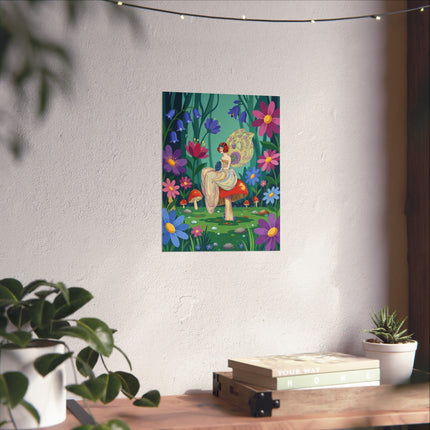 🧚🍄 The Lady Of The Mushroom Forest Matte Vertical Poster – Art Deco Fairy Whimsy