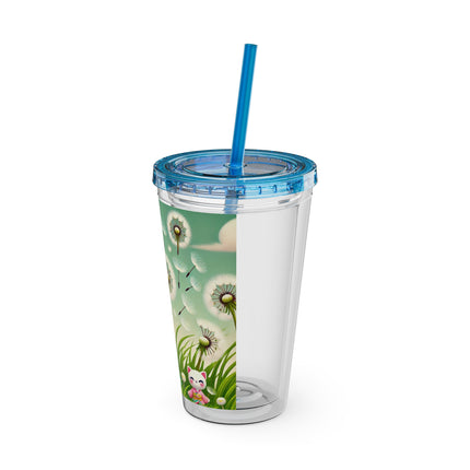 Geisha Kitten and the Dandelion Wish Sunsplash Tumbler with Straw, 16oz