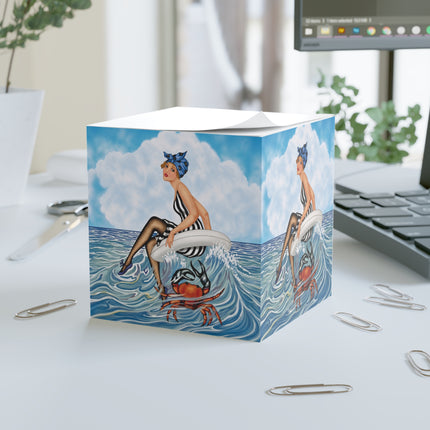 🦀🌊 The Seaside Crab Ride Note Cube – Art Deco Beach Whimsy