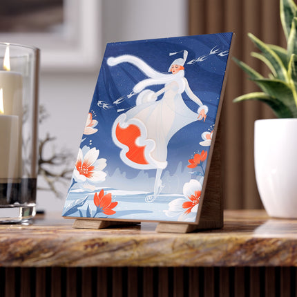 ❄️⛸️ The Winter Ice Dancer Ceramic Tile – Art Deco Winter Elegance
