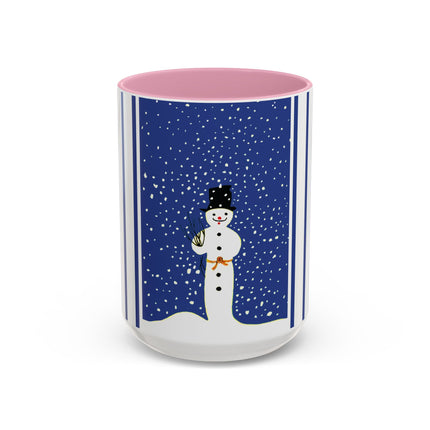 Snowman in Falling Snow Colorful Mugs (11oz, 15oz)