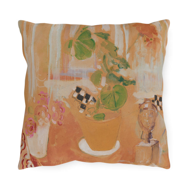 Still Life with Bronze Head by Oskar Moll Outdoor Pillows
