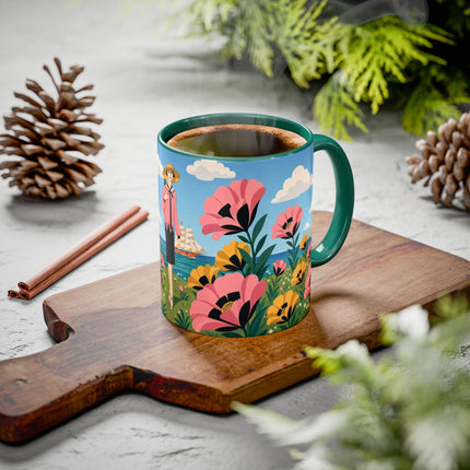 🌸⛵ The Seaside Blossom Promenade Colorful Mug – Art Deco Coastal Elegance