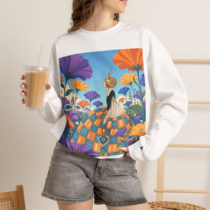 🌺🧡 The Lady Of The Golden Garden Crewneck Sweatshirt – Art Deco Fashion Fantasy