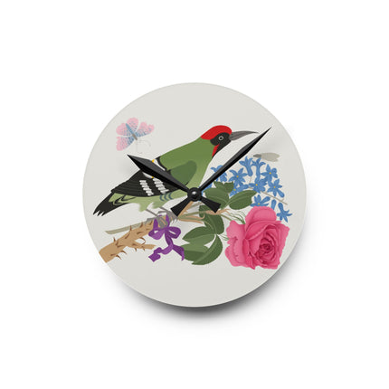Woodpecker & Rose Acrylic Wall Clock