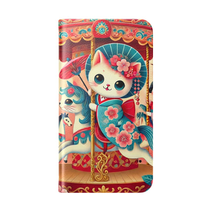 🎠🌸 Geisha Kitten's Enchanted Carousel Flip Case – Whimsical Dreams & Cherry Blossom Magic
