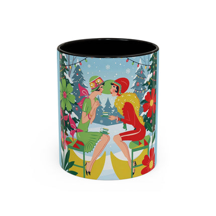 ☕🎄 Christmas Tea In The Snow Garden Colorful Mug – Art Deco Holiday Friendship