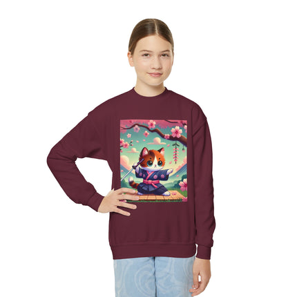 Playful Kitten in the Tea Room Youth Crewneck Sweatshirt – Whimsy, Elegance & Gentle Charm