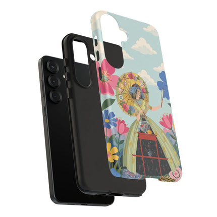 🌸🪞 The Floral Parasol Reflection Phone Case – Art Deco Garden Fantasy